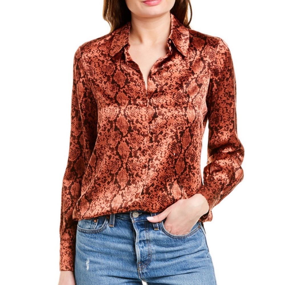 CINQ À SEPT Snake-print silk-satin shirt